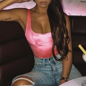 White Fox Satin Bustier Bodysuit